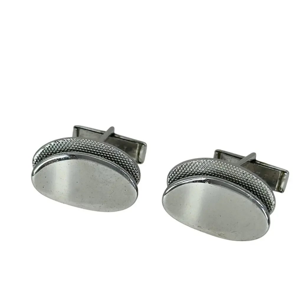 Vintage Double Bean Style Silver tone Cufflinks, Cuff Links 1” MCM Art Deco